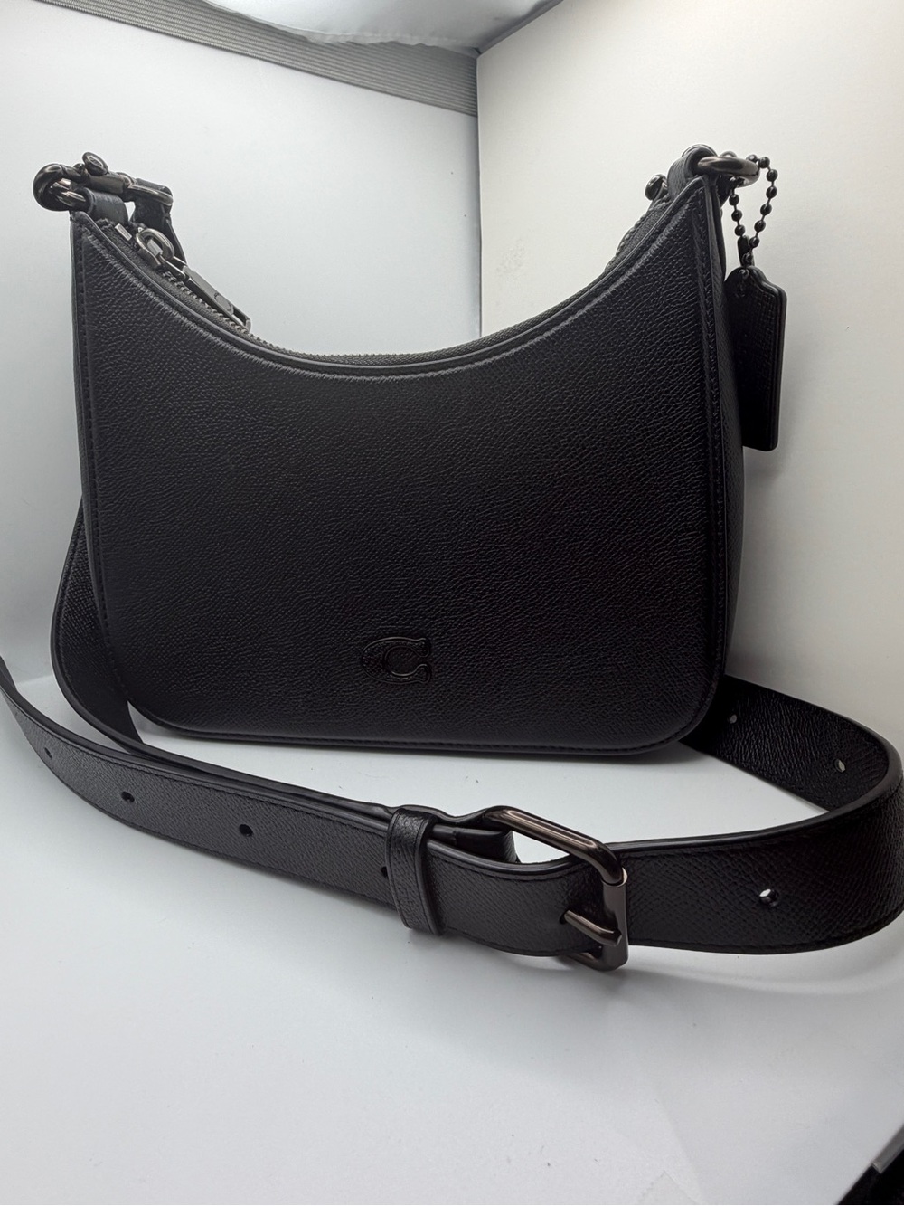 COACH Hobo Crossbody (style CJ842) in black crossgrain leather